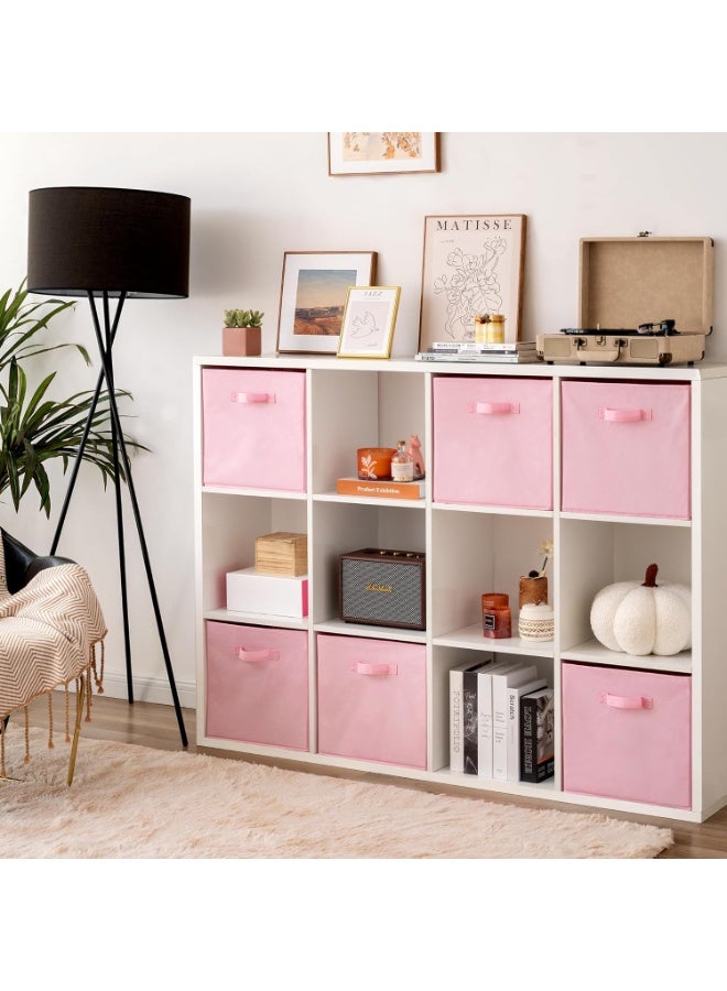Pack of 6 Fabric Storage Cubes ， Foldable Square Boxes for Shelves, Organizer With Handles for Organizing Clothes, Pink - Image 3